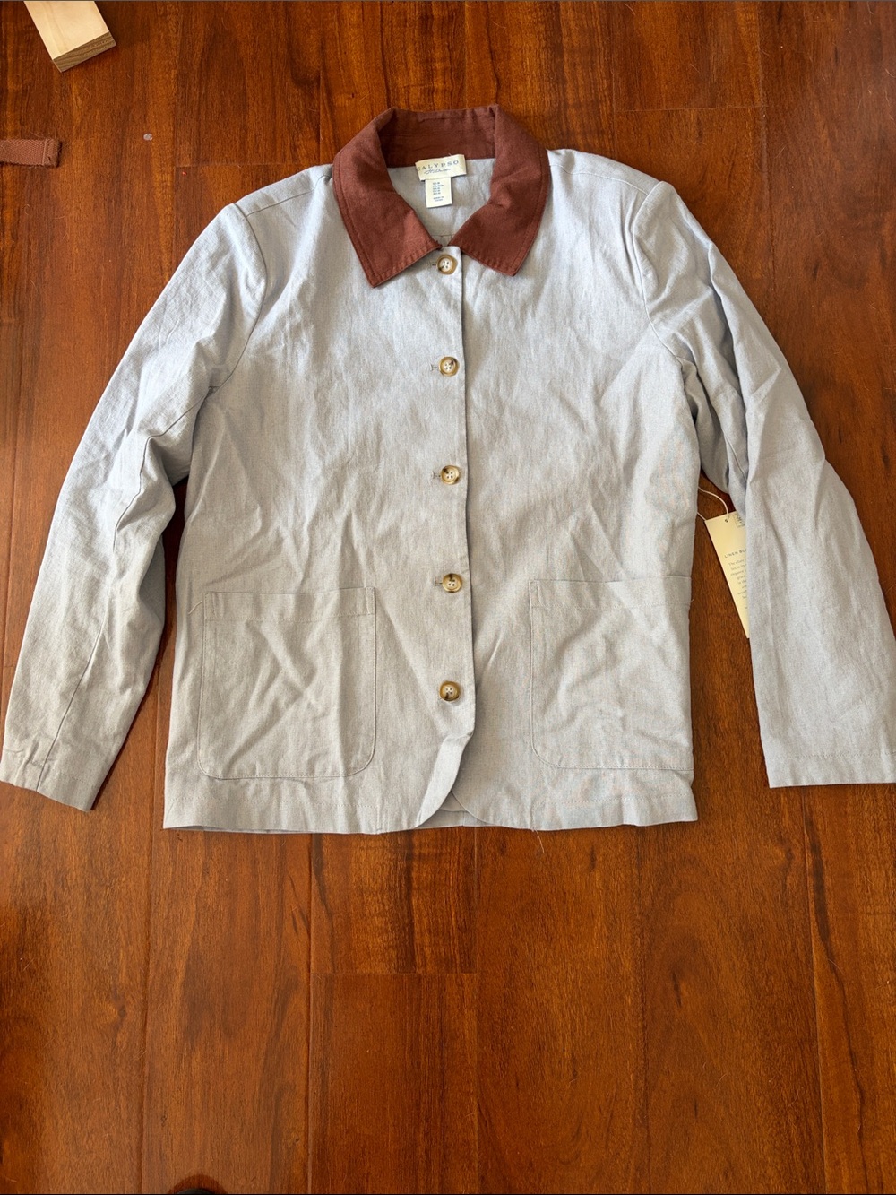 Calypso St. Barth Light Blue Chore Coat with Brown Collar